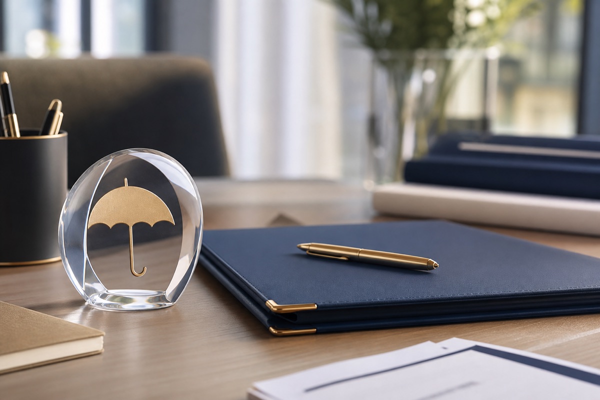 Dossier d'assurance emprunteur avec symbole de protection sur un bureau
